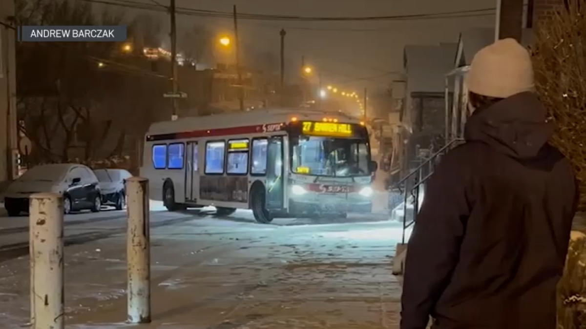 Video: SEPTA bus slides down snow-covered hill as roads turn icy in Philly