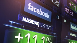 The share price of Facebook stock is seen at the Nasdaq stock market in New York.