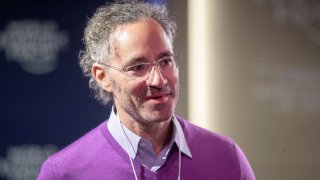 Alex Karp, CEO of Palantir Technologies, speaks at the World Economic Forum in Davos, Switzerland, Jan. 18, 2023.