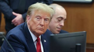 Republican presidential candidate, former U.S. President Donald Trump attends a pre-trial hearing at Manhattan Criminal Court on February 15, 2024 in New York City. 