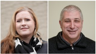This Jan. 2024 combination photo shows nominees for a Bucks County special election to fill a vacant Pennsylvania state House seat, Republican Candace Cabanas, left, and Democrat Jim Prokopiak in Fairless Hills, Pa.