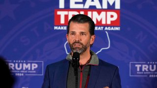 FILE – Donald Trump Jr., speaks at a rally for his father, Republican presidential candidate former President Donald Trump, in Laconia, N.H., Jan. 22, 2024.