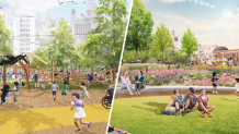 Artist's renderings of playground and gardens over I-95 in Philly.