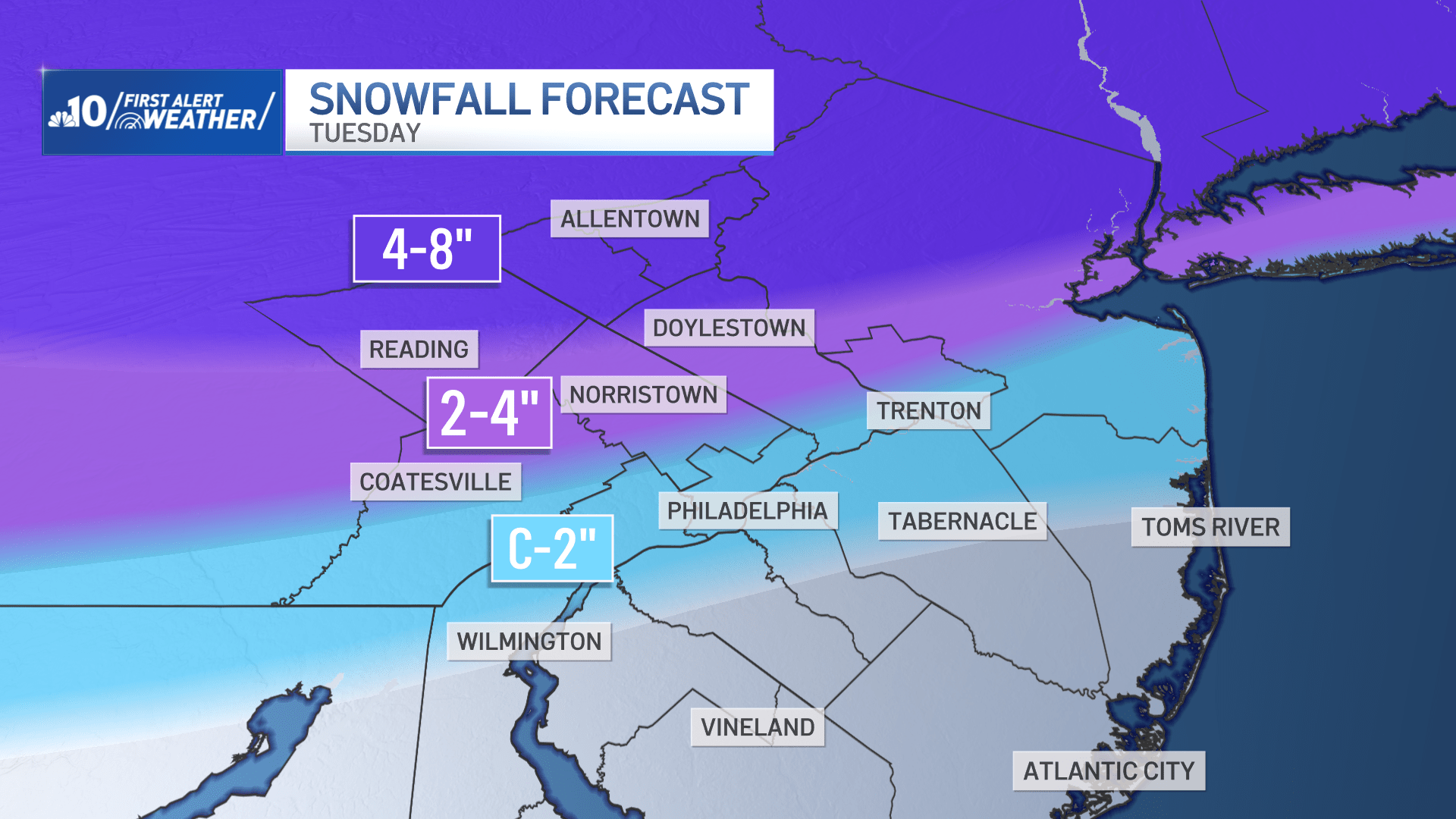 Estimated snow totals for Feb. 13, 2024.