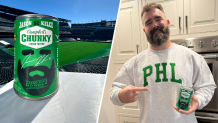 Jason Kelce poses with Campbell's Chunky Legend Edition soup can.