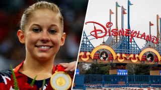 (L-R) Shawn Johnson; Disneyland Paris entrance.