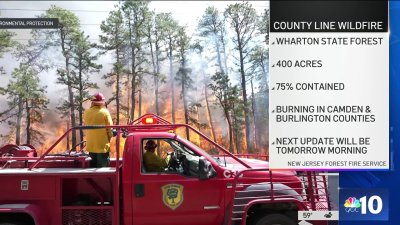 Firefighters in New Jersey are working to put out a wildfire