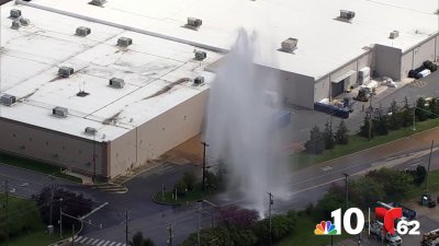 Water gushes into air at Montgomery County shopping complex