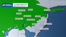 Map shows flood watch for much of the Philadelphia region on April 3, 2024.