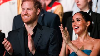 Prince Harry, Duke of Sussex and Meghan, Duchess of Sussex are seen during the closing ceremony of the Invictus Games Düsseldorf 2023