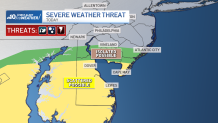 Map shows severe weather threats in Philadelphia region on April 3, 2024.