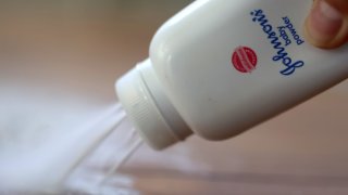 Johnson & Johnson baby powder is displayed in San Anselmo, California, on April 5, 2023.