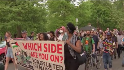 Pro-Palestinian protesters marched through University City ending at the Penn encampment