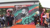 Jason Kelce's neighborhood Dunkin' unveils mural of Eagles legend