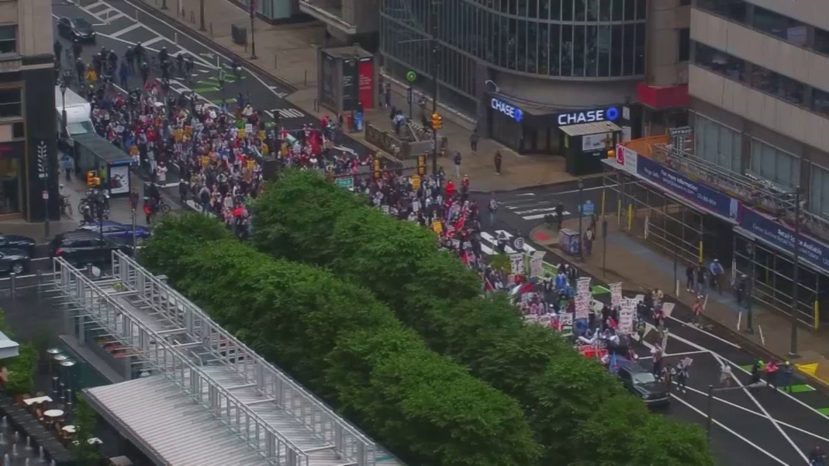 Hundreds of pro-Palestinian protesters walked through Center City on