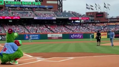 How did Bill Henley do on his 1st pitch at Phillies game?