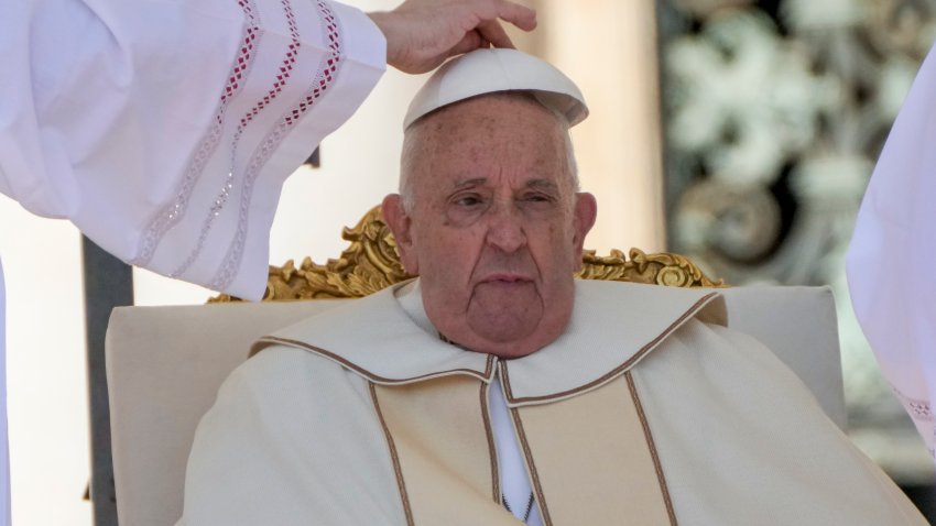 Pope Francis presides over a mass for the World Children Day, in St.Peter's Square at the Vatican, Sunday, May 26, 2024.