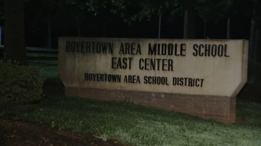 A sign outside Boyertown Middle School East in Bucks County.