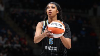 MINNEAPOLIS, MN –  MAY 3: Angel Reese #5 of the Chicago Sky shoots a free throw during the game against the Minnesota Lynx during a WNBA preseason game on May 3, 2024 at Target Center in Minneapolis, Minnesota. NOTE TO USER: User expressly acknowledges and agrees that, by downloading and or using this Photograph, user is consenting to the terms and conditions of the Getty Images License Agreement. Mandatory Copyright Notice: Copyright 2024 NBAE (Photo by David Sherman/NBAE via Getty Images)