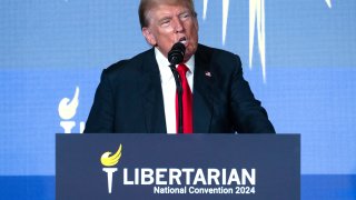 Former President and Republican presidential candidate Donald Trump addresses the Libertarian National Convention