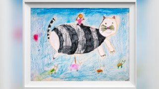 Art work by a student titled Flying to Cat Land.