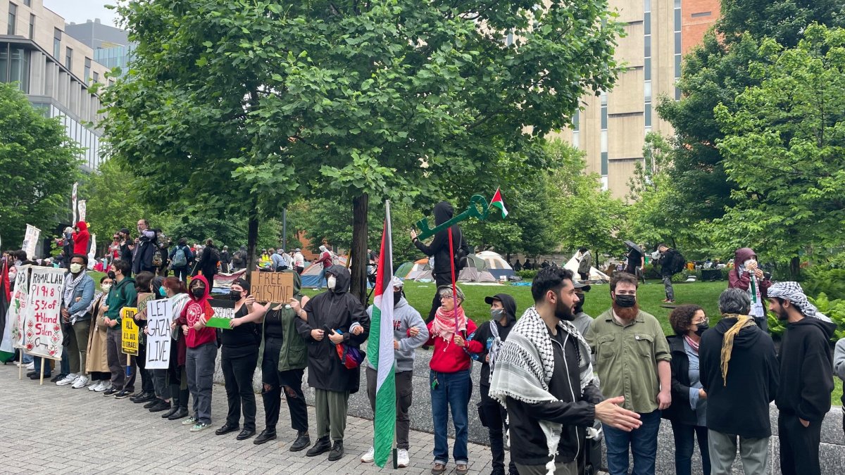 Pro-Palestinian protesters marched through Philadelphia and set up tents on Drexel University's campus on Saturday.