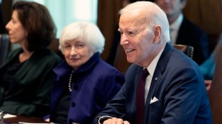 U.S. President Joe Biden delivers remarks alongside Treasury Secretary Janet Yellen and Commerce Secretary Gina Raimondo during a Cabinet Meeting at the White House on June 06, 2023 in Washington, DC.