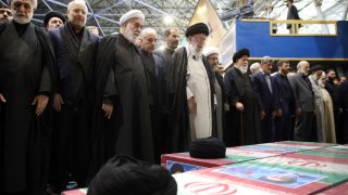 Iran’s Supreme Leader Ali Khamenei leads funeral prayer for the late Iranian President Ebrahim Raisi, Foreign Minister Hossein Amir-Abdollahian and other officials who died in a helicopter crash at the Tehran University campus in Tehran, Iran on May 22, 2024.