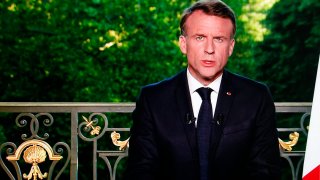 This screen shot shows France’s President Emmanuel Macron speaking during a televised address to the nation during which he announced he is dissolving the National Assembly, French Parliament lower house, and calls new general elections on June 30, in Paris on June 9, 2024. 