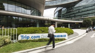 Signage at the Trip.com Group Ltd. headquarters building in Shanghai, China, on Monday, Aug. 28, 2023. 