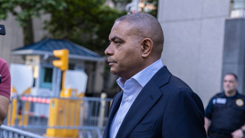 Jose Uribe, left, leaves the Manhattan federal court, after giving witness testimony during the trial for Sen. Bob Menendez, D-N.J., Monday, June 10, 2024, in New York.