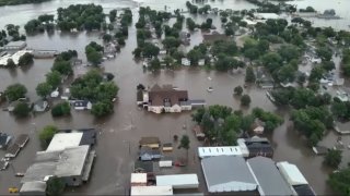 The city of Rock Valley, Iowa with heavy flooding