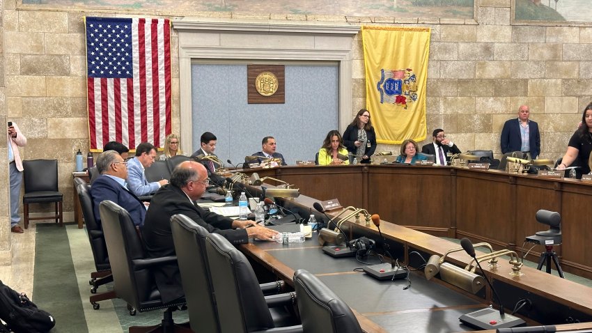 The Democrat-led New Jersey Senate Budget Committee, headed by chairman Paul Sarlo, center, begins taking a roll call vote on the state’s fiscal year 2025 budget, Wednesday, June 26, 2024, in Trenton, N.J. The committee and its Assembly counterpart agreed to advance a $56.6 billion spending plan, which is expected to get a final vote on Friday, June 28. (AP photo/Mike Catalini)