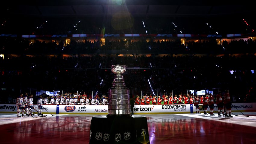 Stanley Cup trophy at Oilers-Panthers game