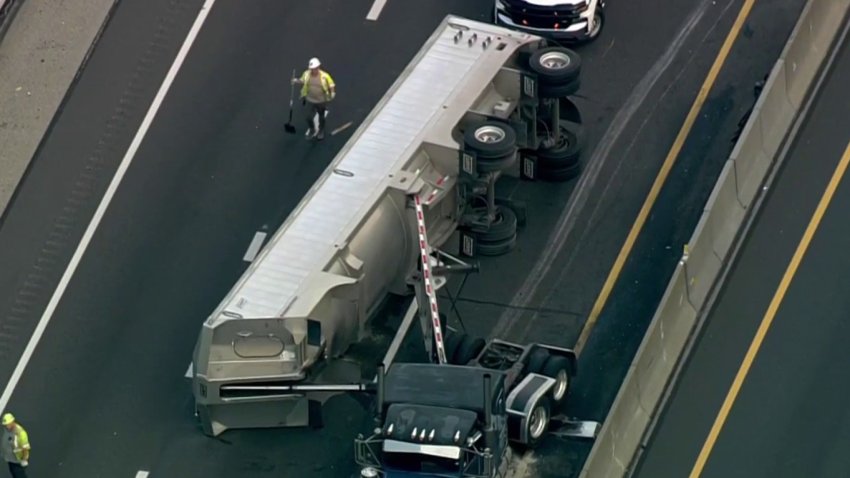 Overturned tractor-trailer on Pennsylvania Turnpike