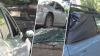 Piles of broken glass left behind after a dozen cars vandalized in Spring Garden, Fairmount