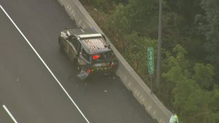 A Pennsylvania State trooper was hurt on Wednesday when his vehicle was struck by a tractor trailer in I-76, officials said.