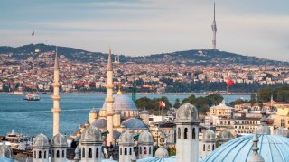 Golden Horn and Bosphorus at sunset, Istanbul, Turkey