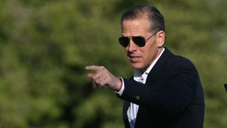 Hunter Biden, son of US President Joe Biden, walks upon arrival at Fort Lesley J. McNair in Washington, DC, on July 1, 2024. 