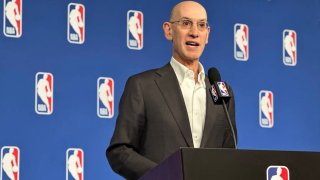 NBA Commissioner Adam Silver addresses media at the Thomas & Mack Center on July 16, 2024, in Las Vegas.