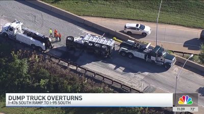 Overturned dump truck closes I-476 ramp to I-95 for rush hour