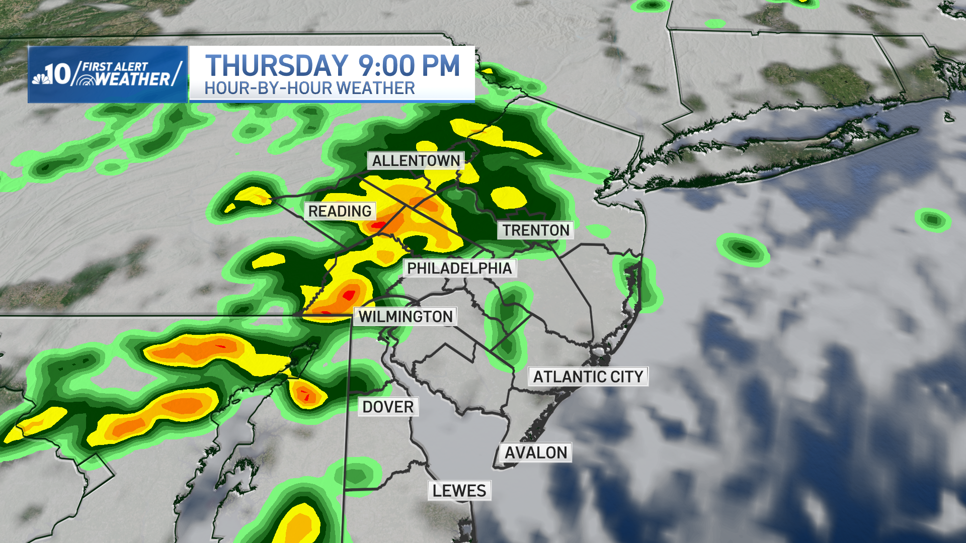 Map shows expected storms over Philadelphia region on July 4, 2024.