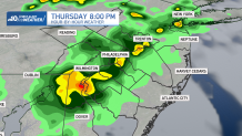 Map shows possible rain and storms around 8 p.m. on July 4th, 2024.