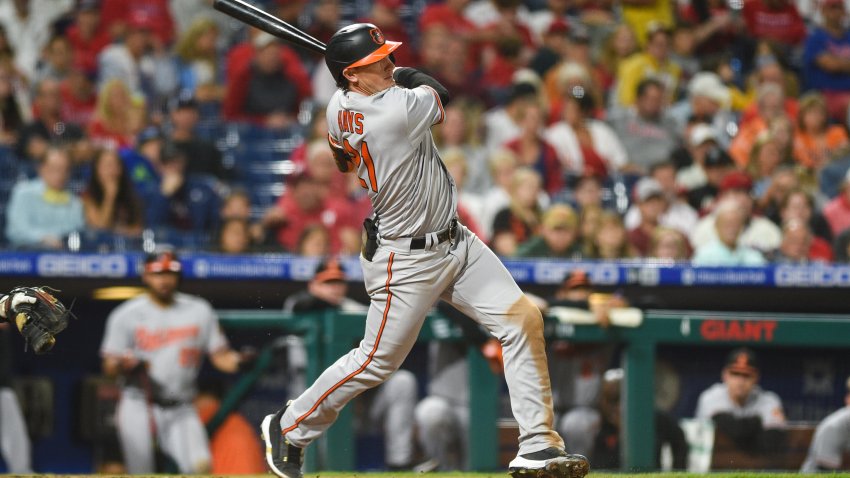 PHILADELPHIA, PA – SEPTEMBER 20: Baltimore Orioles left fielder Austin Hays (21) bats during the Major League Baseball game between the Baltimore Orioles and Philadelphia Phillies on September 20, 2021 at Citizens Bank Park in Philadelphia, PA. (Photo by Cody Glenn/Icon Sportswire via Getty Images)