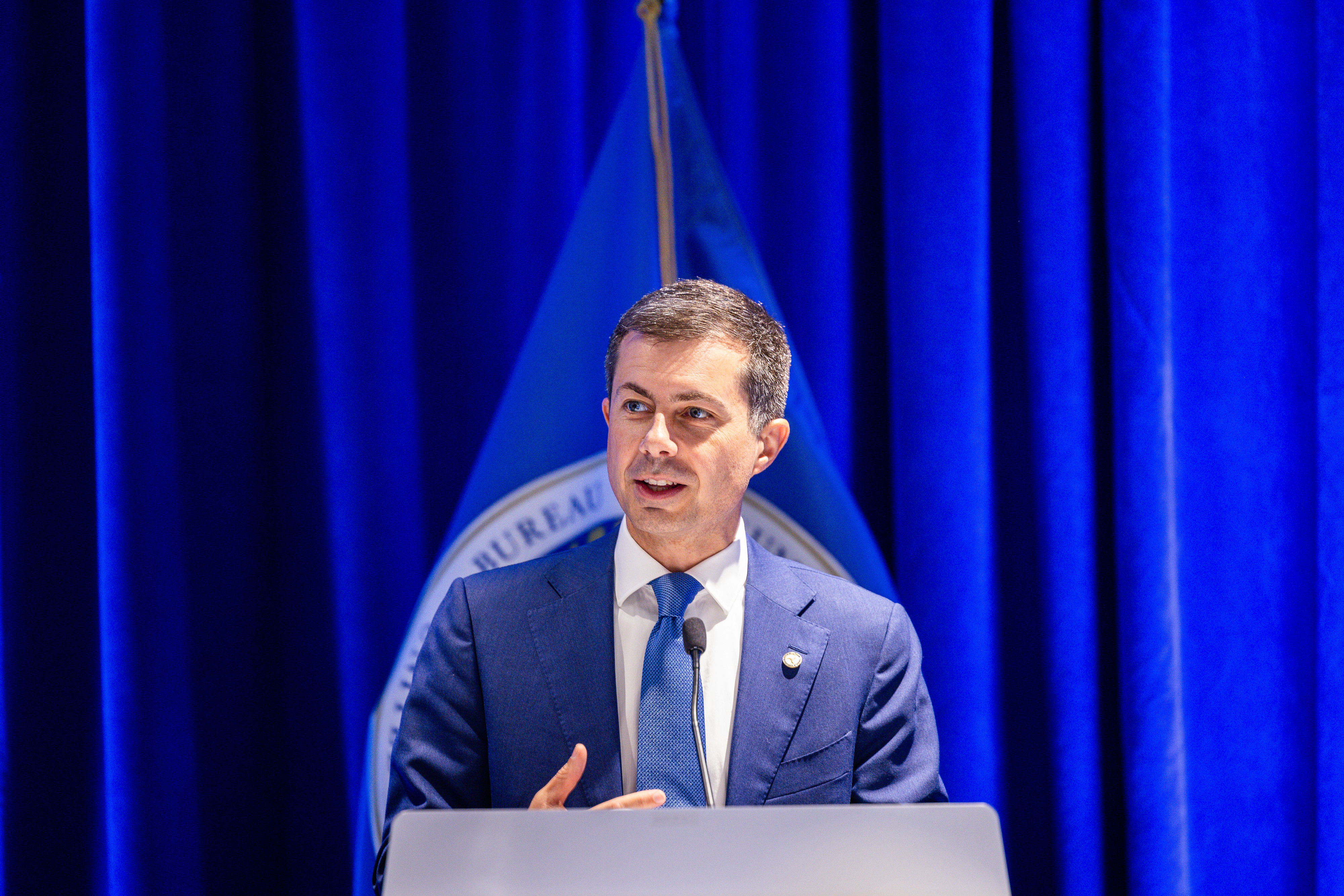 Pete Buttigieg, US transportation secretary, speaks during a hearing in Washington, DC, US, on Thursday, May 9, 2024.