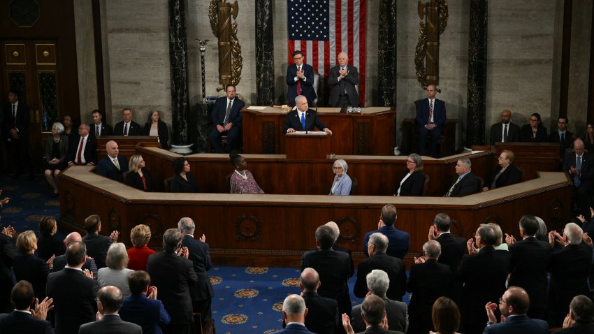 Israeli Prime Minister Benjamin Netanyahu addresses a joint meeting of Congress at the US Capitol on July 24, 2024, in Washington, DC.