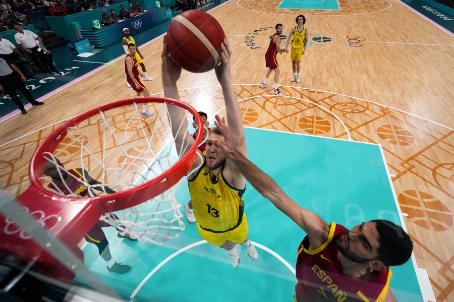 Jock Landale scores a basket