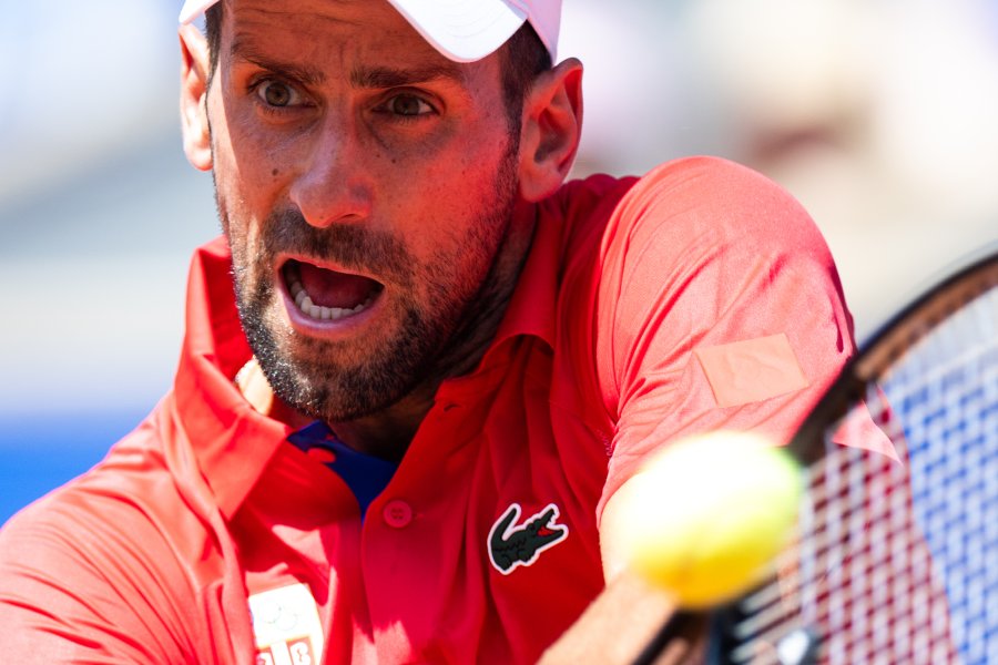 Novak Djokovic in action during the Men's Singles Second Round match against Rafael Nadal at the Olympic Games Paris 2024