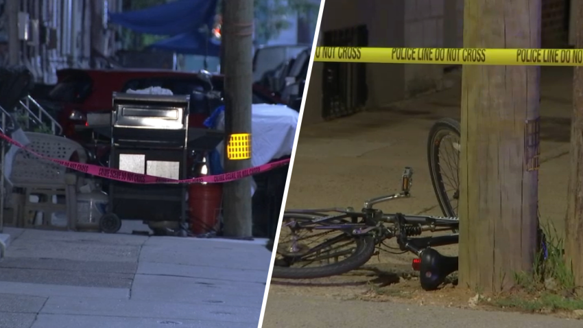 Split image shows shooting scenes along Lippincott and Randolph streets in Philadelphia.