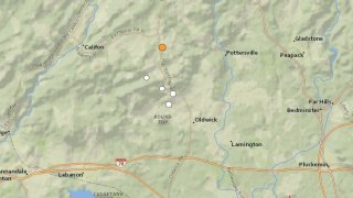 A map showing where earthquakes have been detected in Califon, New Jersey since the start of July.